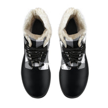 Load image into Gallery viewer, Black and White Buffalo Check Vegan Leather Faux Fur Lined Winter Boots Color Block With White Black Toe