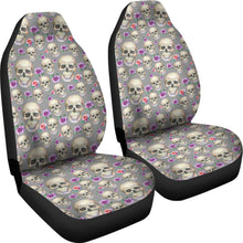 Load image into Gallery viewer, Gray With Skulls and Pink and Purple Roses Car Seat Covers Seat Protectors