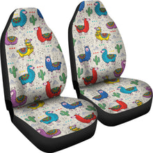Load image into Gallery viewer, Colorful Llama Pattern on Burlap Style Background Boho Car Seat Covers