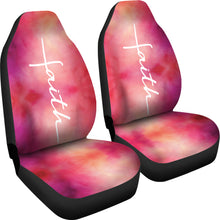 Load image into Gallery viewer, Faith Word Cross In White On Pink Watercolor Car Seat Covers Religious Christian Themed
