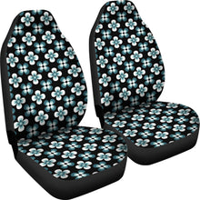 Load image into Gallery viewer, Black With Teal Retro Hippie Flower Pattern Car Seat Covers Set