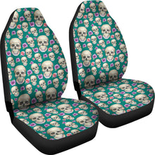 Load image into Gallery viewer, Teal With Skulls and Roses Car Seat Covers