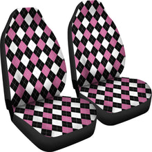 Load image into Gallery viewer, Pink Black and White Argyle Pattern Car Seat Covers