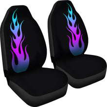 Load image into Gallery viewer, Flames In Turquoise and Purple Ombre on Black Car Seat Covers Set of 2 Seat Protectors