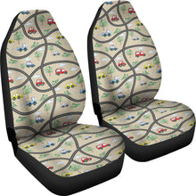 Load image into Gallery viewer, Tan With Cars, Roads and Trucks Playmat Style Design Car Seat Covers Set