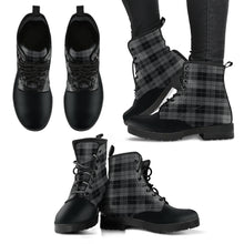 Load image into Gallery viewer, Gray and Black Plaid Vegan Leather Color Block Boots