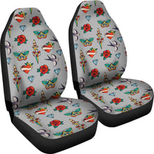 Load image into Gallery viewer, Old School Tattoo Traditional Vintage Style Pattern on Gray Car Seat Covers