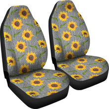Load image into Gallery viewer, Gray Burlap Style Background With Sunflower Pattern Car Seat Covers