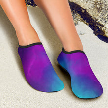 Load image into Gallery viewer, Teal and Purple Ombre Watercolor Water Shoes Aqua Shoes Swim Shoes