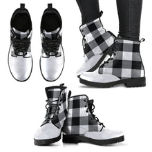 Load image into Gallery viewer, Black and White Buffalo Plaid Vegan Leather Boots
