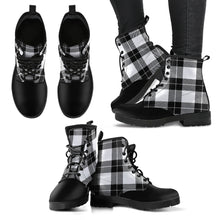 Load image into Gallery viewer, Black and White Tartan Plaid Boots Vegan Leather