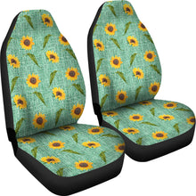 Load image into Gallery viewer, Turquoise Burlap Design With Sunflower Pattern Car Seat Covers
