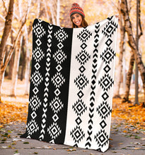 Load image into Gallery viewer, Black and White Ethnic Tribal Contrast Pattern Fleece Blanket
