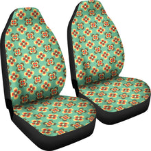 Load image into Gallery viewer, Teal With Green and Red Retro Flower Pattern Car Seat Covers