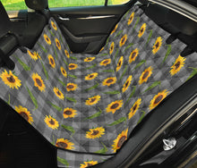 Load image into Gallery viewer, Gray Buffalo Plaid Faux Denim Style With Sunflowers Back Seat Cover For Pets