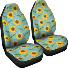 Load image into Gallery viewer, Turquoise Burlap With Sunflowers Car Seat Covers