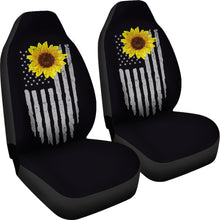 Load image into Gallery viewer, Black With Faded and Distressed American Flag With Rustic Sunflower Car Seat Covers Seat Protectors