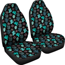 Load image into Gallery viewer, Teal and Pink Cactus Desert Pattern on Black Car Seat Covers Set