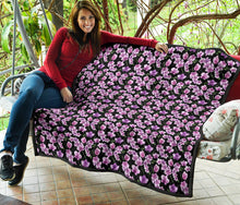 Load image into Gallery viewer, Black Pink and Purple Orchid Flower Pattern Quilt