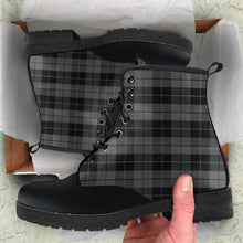 Load image into Gallery viewer, Gray and Black Plaid Vegan Leather Color Block Boots