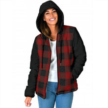 Load image into Gallery viewer, Dark Red and Black Buffalo Plaid Women's Puffer Jacket Quilted Hooded Coat