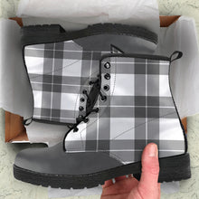 Load image into Gallery viewer, Gray and White Plaid Vegan Leather Boots