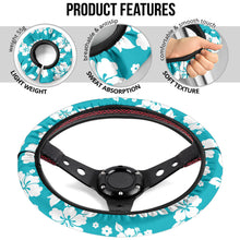 Load image into Gallery viewer, Teal Hibiscus Flower Steering Wheel Cover