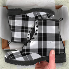 Load image into Gallery viewer, Black and White Tartan Plaid Boots Vegan Leather