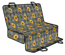 Load image into Gallery viewer, Gray Buffalo Plaid Faux Denim Style With Sunflowers Back Seat Cover For Pets