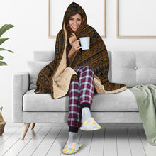 Load image into Gallery viewer, Brown Tribal Ethnic Pattern Hooded Blanket With Tan Sherpa Lining