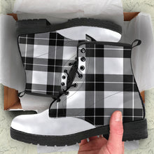 Load image into Gallery viewer, Black and White Tartan Plaid Boots Vegan Leather