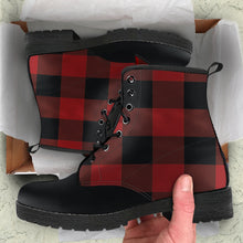 Load image into Gallery viewer, Red and Black Buffalo Plaid vegan Leather Boots