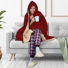 Load image into Gallery viewer, Red With Black Fleur De Lis Pattern Hooded Blanket With Sherpa Lining