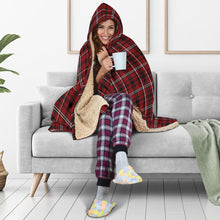 Load image into Gallery viewer, Dark Red, Black and White Tartan Plaid Hooded Blanket With Faux Sherpa Lining