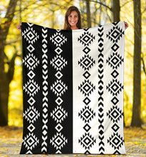 Load image into Gallery viewer, Black and White Ethnic Tribal Contrast Pattern Fleece Blanket