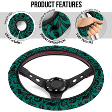 Load image into Gallery viewer, Emerald Green and Black Floral Steering Wheel Cover