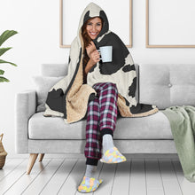 Load image into Gallery viewer, Cow Pattern Black and White Hooded Blanket With Sherpa Lining