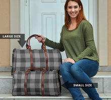 Load image into Gallery viewer, Gray Buffalo Plaid Travel Bag Duffel With Brown Faux Leather Handles