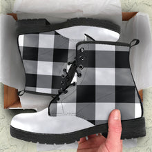 Load image into Gallery viewer, Black and White Buffalo Plaid Vegan Leather Boots
