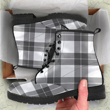 Load image into Gallery viewer, Gray and White Plaid Vegan Leather Boots