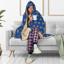 Load image into Gallery viewer, Royal Blue and Gold Fleur De Lis Hooded Blanket 1
