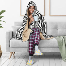 Load image into Gallery viewer, Zebra Print Hooded Blanket With Sherpa Lining Black and White