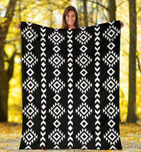 Load image into Gallery viewer, Black and White Ethnic Tribal Pattern Fleece Throw Blanket