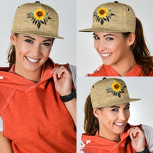 Load image into Gallery viewer, Boho Sunflower Dreamcatcher on Faux Burlap Style Snapback Hat