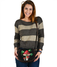 Load image into Gallery viewer, Black Saddle Bag With Mushroom and Fern Design