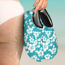 Load image into Gallery viewer, Teal and White Hibiscus Hawaiian Pattern Water Shoes