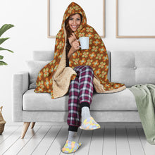 Load image into Gallery viewer, Brown With Orange and Green Retro Flower Pattern Hooded Blanket With Tan Sherpa Lining