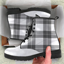 Load image into Gallery viewer, Gray and White Plaid Vegan Leather Boots