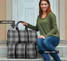 Load image into Gallery viewer, Gray Buffalo Plaid Duffel Travel Bag With Faux Leather Handles