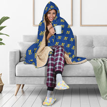 Load image into Gallery viewer, Blue and Gold Fleur De Lis Pattern Hooded Blanket 2